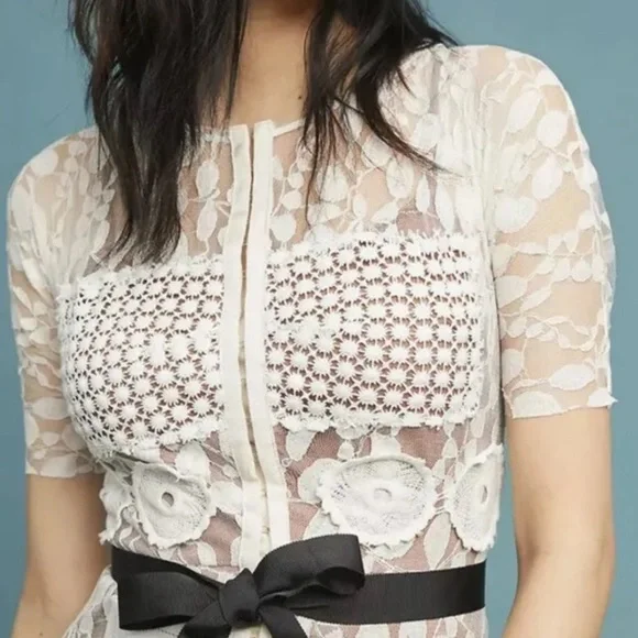 Anthropologie x Beguile by Byron Lars Carissima Sheath Dress Cream Ivory Lace 4P